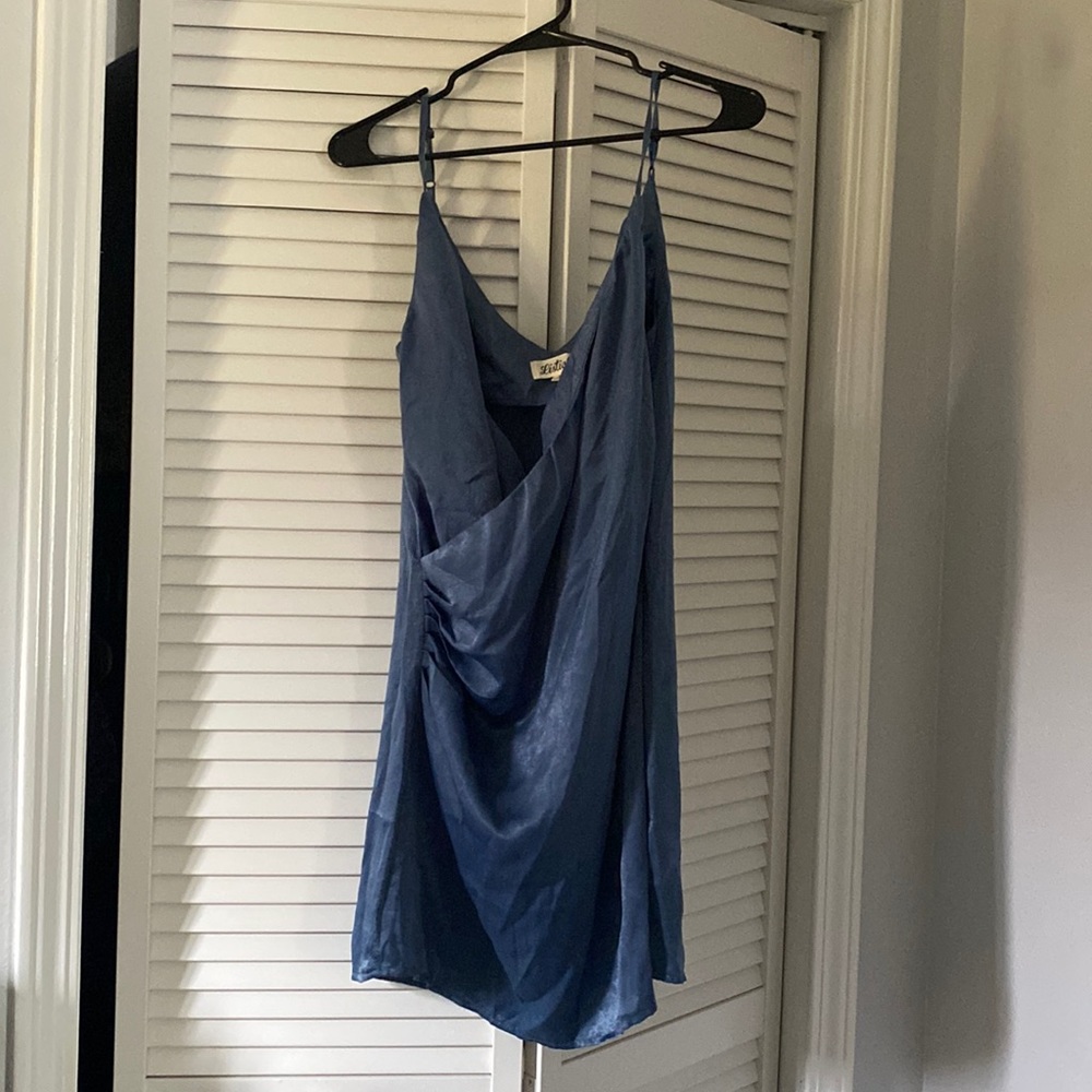 Blue silky silk wrap dress
